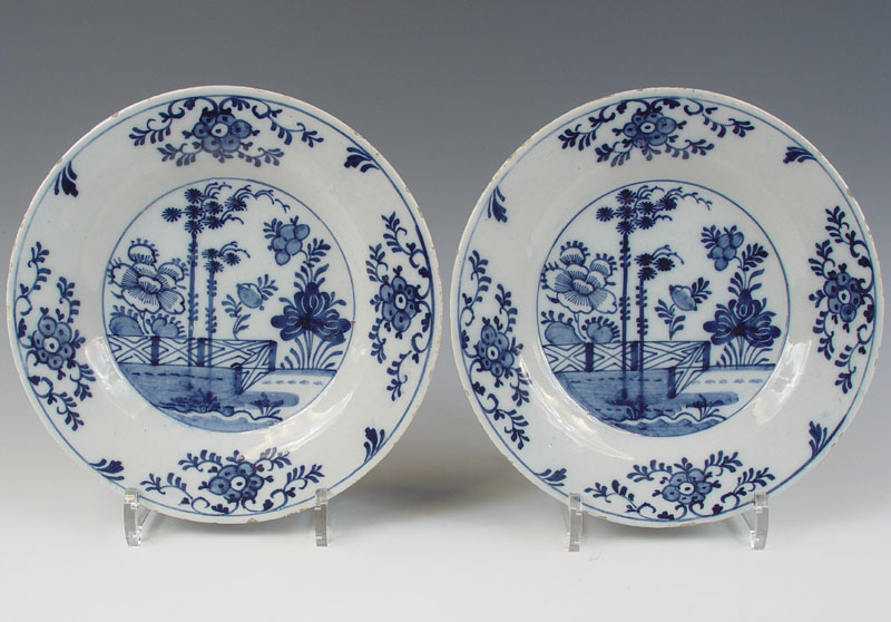 Antique Pair of Dutch Delft Plates Chinoiserie 18th C.  